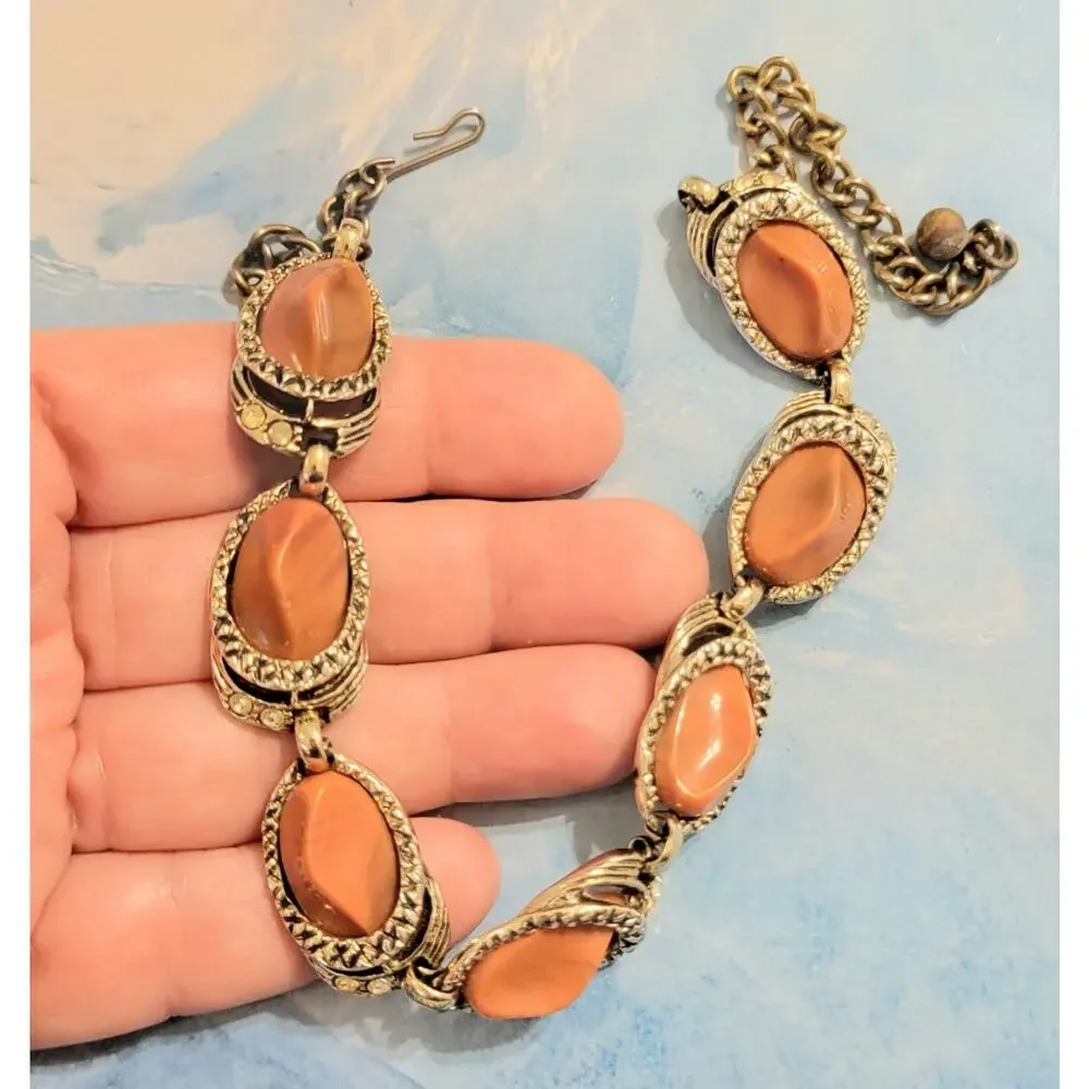 Vintage‎ Mid-Century Adjustable Necklace Rhinestones Rust Red 15